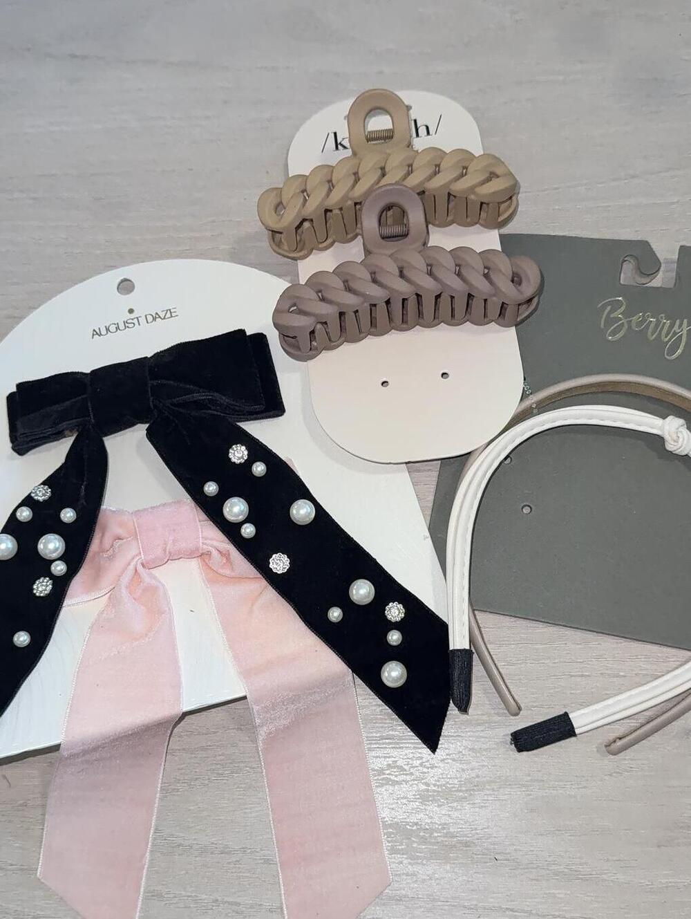 Hair Accessories Set with Velvet Bow, Pearl Embellishments, Hair Claws, etc
